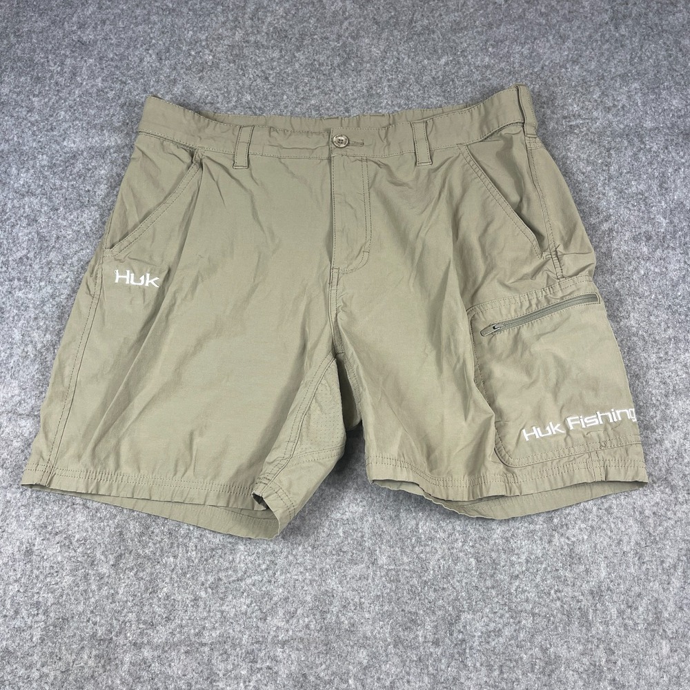HUK Next Level 7' Performance Fishing Shorts Men's XL‎ Tan Khaki UPF Fast Dry